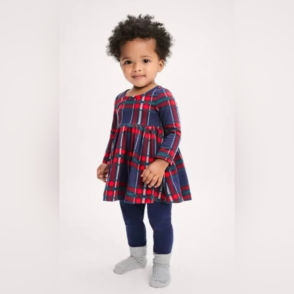 Hanna Andersson Navy Plaid Skater Dress Set 6-12 months